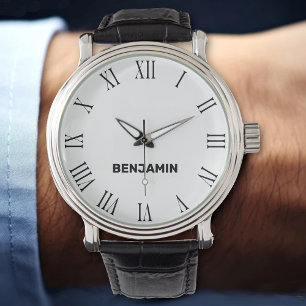 Montre Nom personnalisé noir et blanc classique
