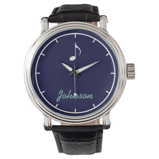 Montre nom personnalisé note musicale bleu profond (devant)