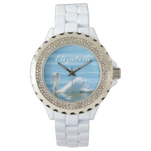 Montre Nom personnalisé par cygne blanc élégant
