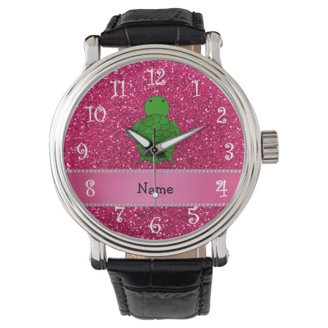 Montre Nom personnalisé parties scintillant rose tortue d (devant)