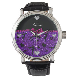 Montre Nom personnalisé parties scintillant violet gymnas