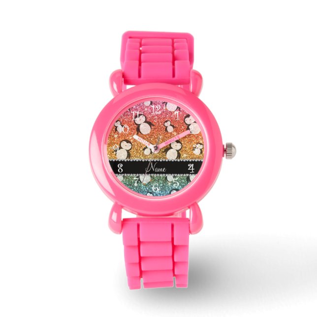 Montre Nom personnalisé pingouins de parties scintillant  (Recto)