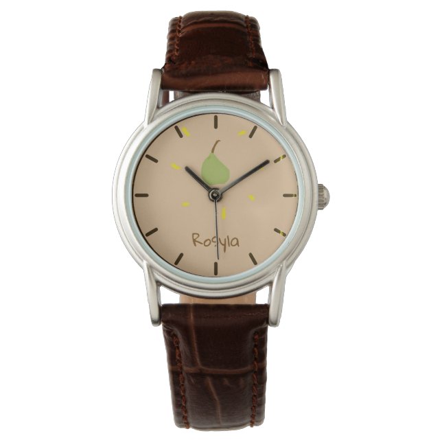 Montre Nom personnalisé poire peinte sur brun (devant)