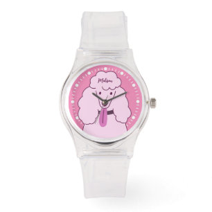 Montre Nom personnalisé Poodle rose