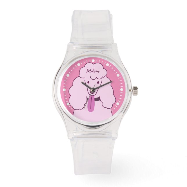 Montre Nom personnalisé Poodle rose (Recto)