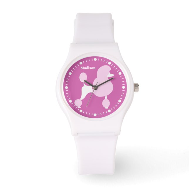 Montre Nom personnalisé Poodle rose (Recto)