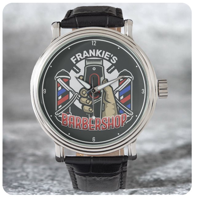 Montre Nom personnalisé Retro Barber Shop Pole Barbier (Créateur téléchargé)