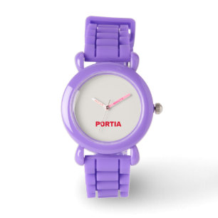 Montre Nom personnalisé rouge clair gris clair