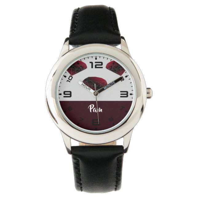 Montre Nom personnalisé rubis rouge pierres précieuses (devant)