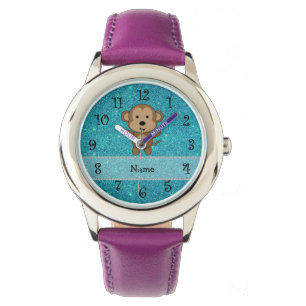 Montre Nom personnalisé singe parties scintillant turquoi