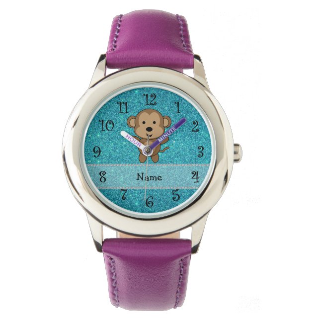 Montre Nom personnalisé singe parties scintillant turquoi (devant)