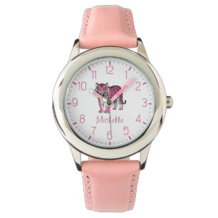 Montre Nom Personnalisé Tendance Mignon Jungle Tigre Rose