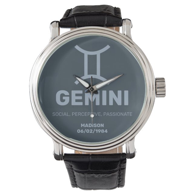 Montre Nom personnalisé / Texte Zodiac Signal Gemini (devant)