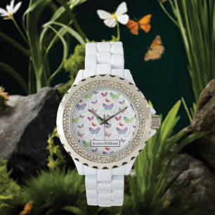 Montre Nom personnel Élégant Papillons violets brillants