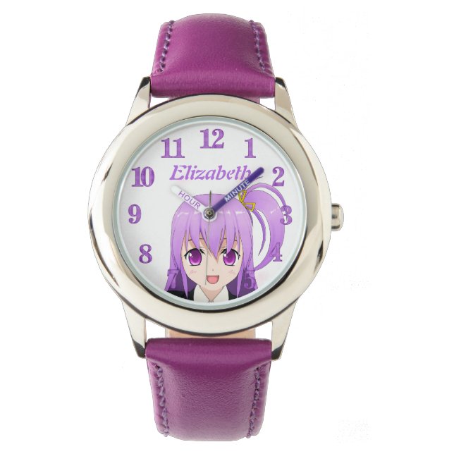 Montre Nom pourpre de la fille Anime (devant)