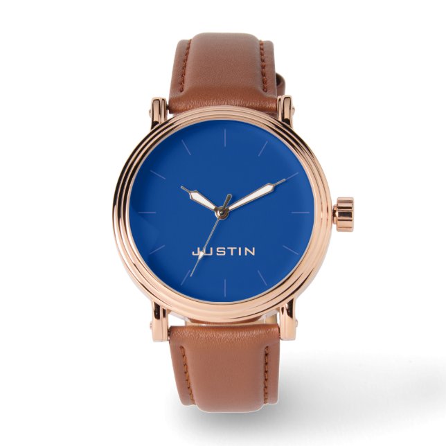 Montre Nom, Rose Gold Hommes Visage Bleu Brown bracelet b (Recto)