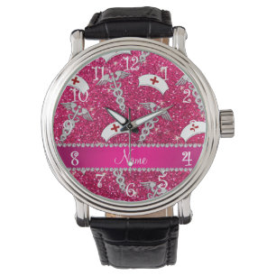 Montre Nom rose rose parties scintillant infirmière casqu