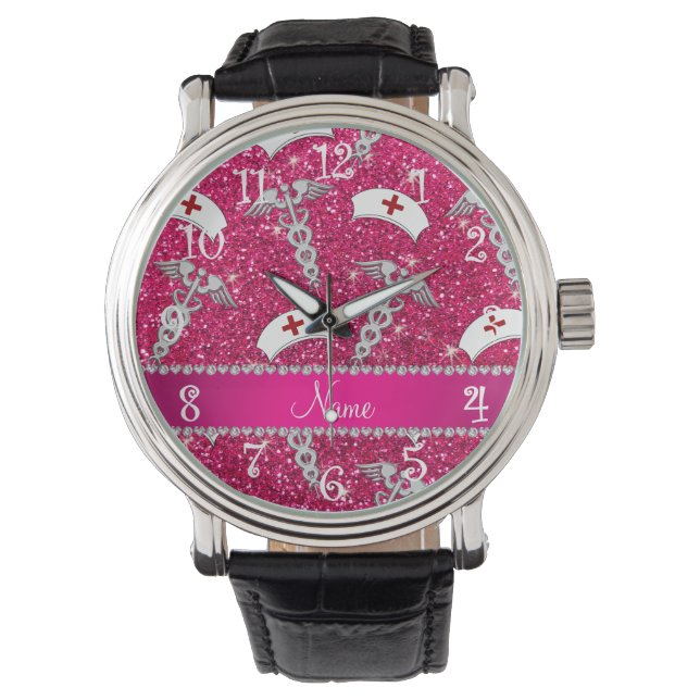 Montre Nom rose rose parties scintillant infirmière casqu (devant)