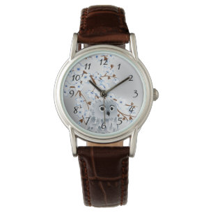 Montre Nombres argentés bleus de fleurs de cerisier de