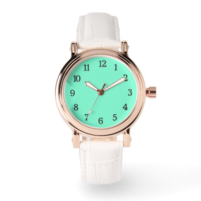 Montre Nombres noirs solides Aquamarines (Recto)