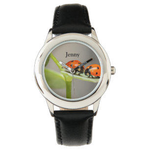 Montre nommée personnalisée de coccinelles