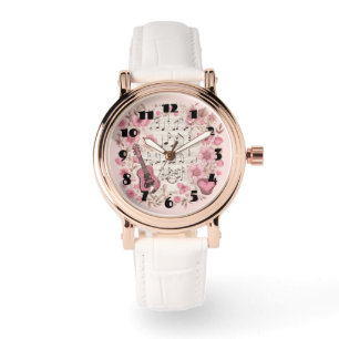 Montre Notes de musique et Fleurs style rétro