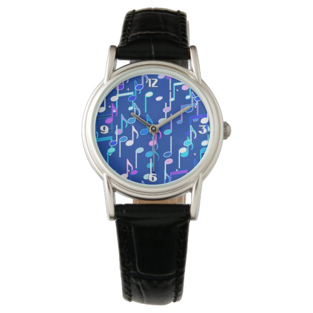 Montre Notes de musique imprimées - bleu indigo, multicol (devant)