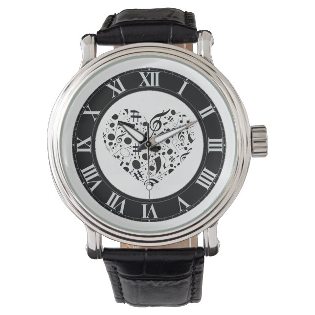 Montre Notes de musique noire et blanche Regarder le poig (devant)
