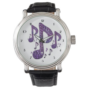 Montre Notes de musique pourpre Sparkle Wrist Watch