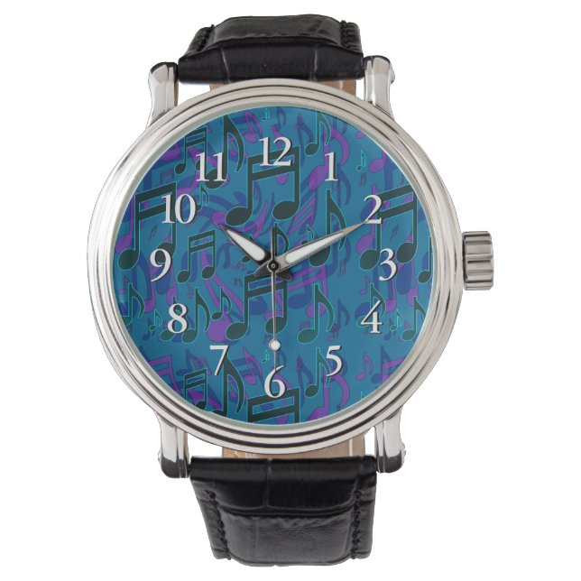 Montre Notes musicales Motif musical Bleu vert pourpre (devant)