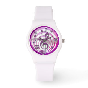 Montre Notes musicales roses de l'effet 3D rétro
