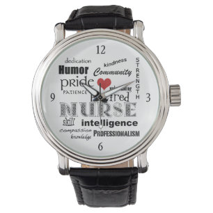 Montre Nuage retiré d'Infirmière-Mot+Coeur rouge