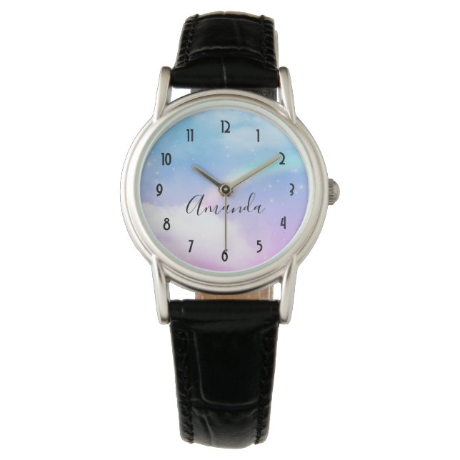 Montre Nuages pastel magiques et arc-en-ciel (devant)