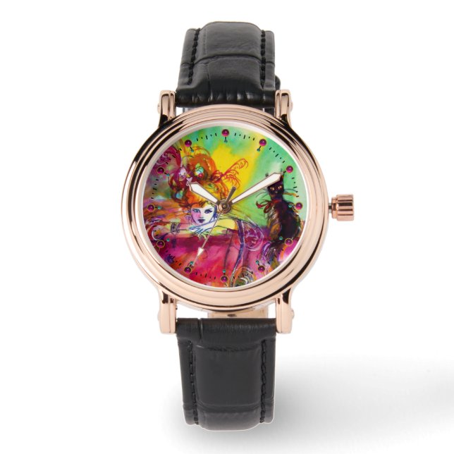 MONTRE NUIT MASQUÉRADE / DAME AVEC CHAT NOIR (Recto)