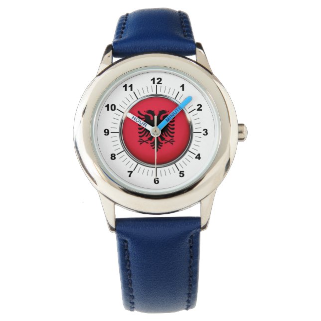 Montre Numéro Bleu du drapeau albanais ajustable pour enf (devant)