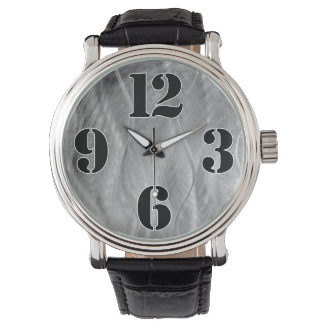 Montre Numéros De Grande Horloge Sur Métal Abstrait Gris (devant)