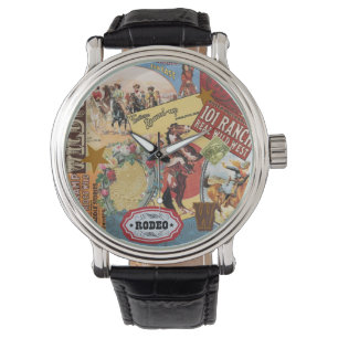 Montre occidentale vintage de collage de cow-girl