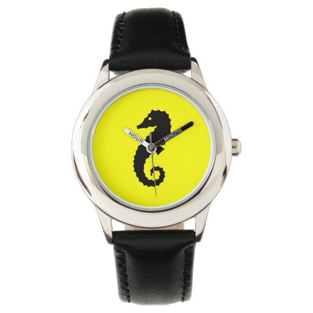 Montre Ocean Glow_Hippocampe noir sur jaune (devant)