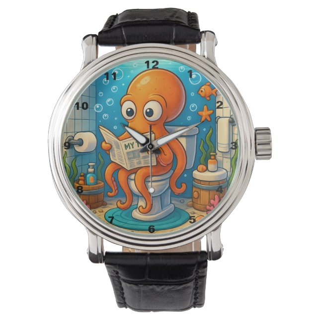 Montre Octopus on Toilet Humorous Funny Bathroom Setting (devant)