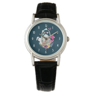 Montre Oeuf mignon, Flamant rose rose et lapin, Aquarelle