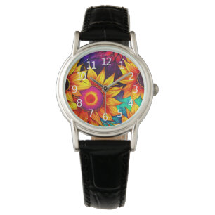 Montre Œuvre d'art élégante et colorée de tournesol Fleur