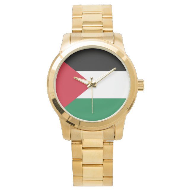 Montre officiellement le drapeau de l'État de Palestine (devant)