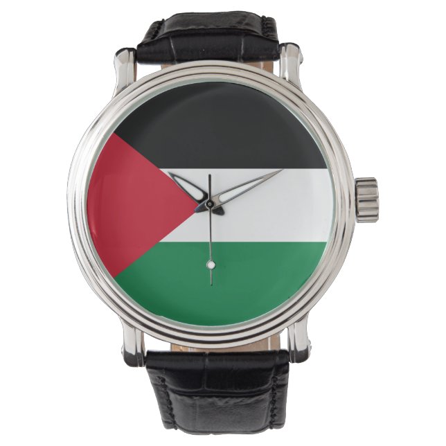 Montre officiellement le drapeau de l'État de Palestine (devant)