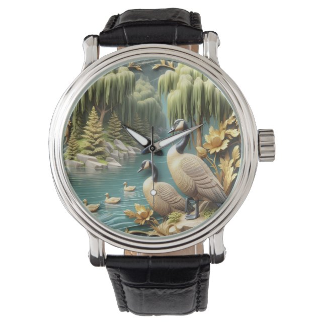 Montre Oies du Canada au milieu des saules qui pleuvent (devant)