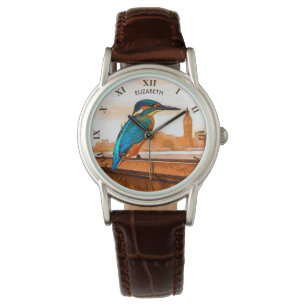 Montre Oiseau coloré de martin-pêcheur avec l'horizon d