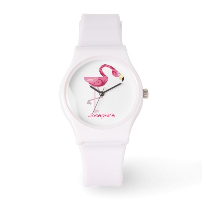 Montre Oiseau de Flamant rose rose personnalisé (Recto)