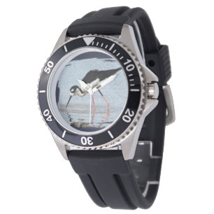 Montre Oiseau d'échalage Plage côtière noire et blanche A