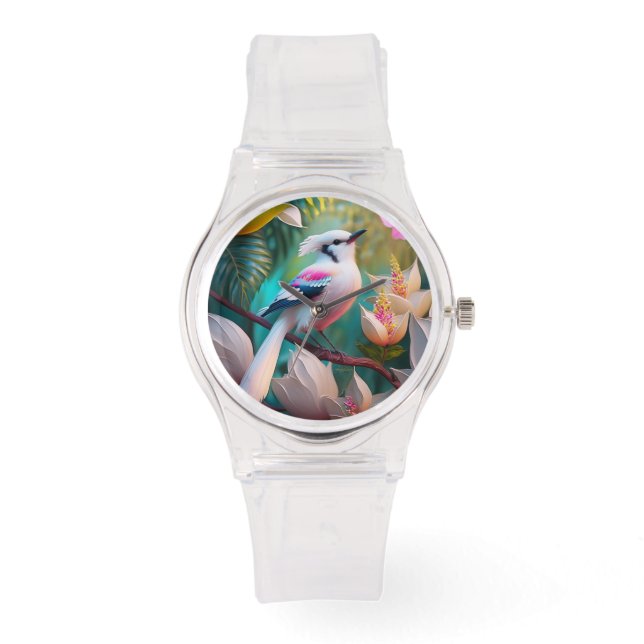 Montre Oiseau d'Imaginaire tacheté blanc crêpé (Recto)