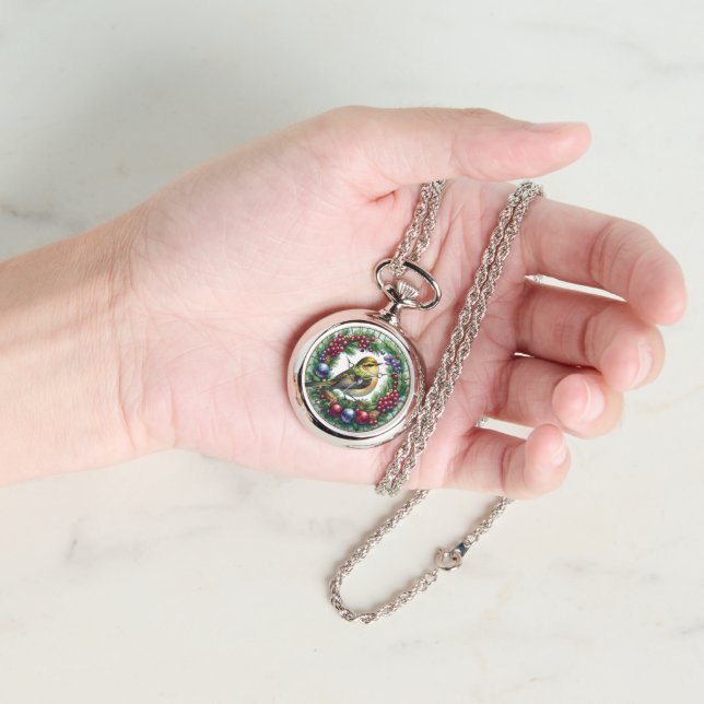 Montre Oiseau en verre de Noël couleur argent (Main)