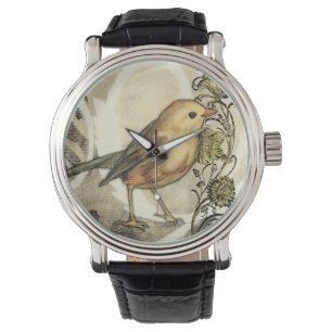 Montre Oiseau jaune et vert sur Arrière - plan Vintage